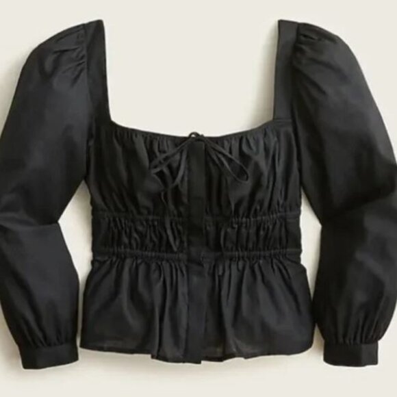 JCrew Cinched Waist Top in Herringbone Cotton - Black - size 6 - NWT - Picture 3 of 8